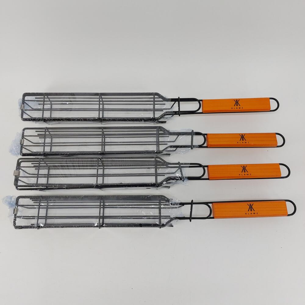 Set of 4 Klamz Barbecue Grilling Cage Basket Hotdog Grill Skewers BBQ Hot Dog
